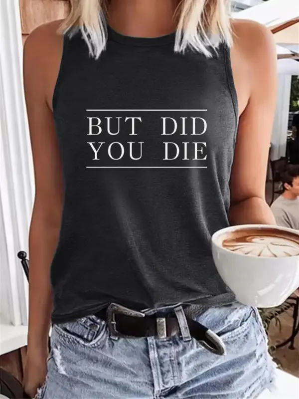 Women's Letter Print Round Neck Tank Top, Summer Clothes Women, Casual Sleeveless Crew Neck Top for Summer, Lady Summer Clothes, Ladies Clothes for Daily Wear 2