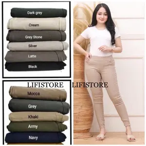 elizabeth pants celana chinos wanita bahan otoman soft jeans import Fit Grey