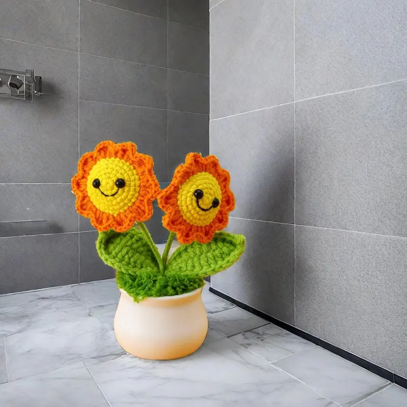 Sunflower Potted Plant, 1 Count Handmade Crochet Sunflower, Simulated Flower Potted Plant, Home Decor Supplies 6
