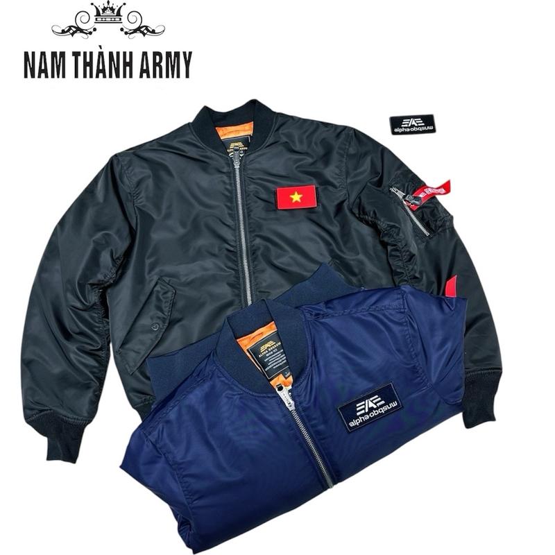 Áo Khoác Pilot Logo Alpha Cổ Bomber Nam Chần Bông Cao Cấp Xanh Oliu Đen Xanh Than Xám Bạc