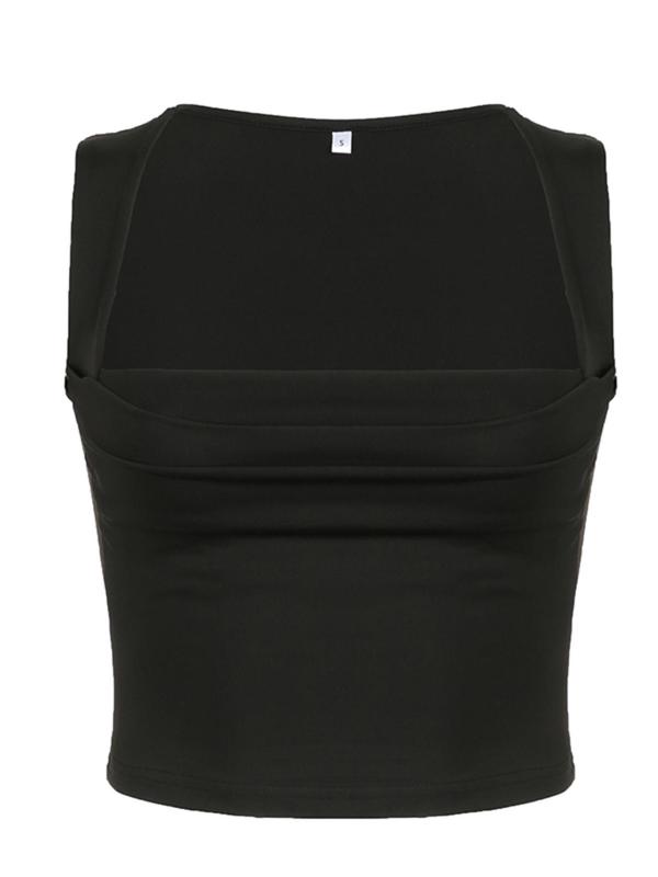 Women's Summer Plain Ruched Square Neck Crop Tank Top, Lady Summer Clothes, Classy Casual Sleeveless Cropped Top for Summer, Ladies Clothes for Daily Wear, Womenswear 3