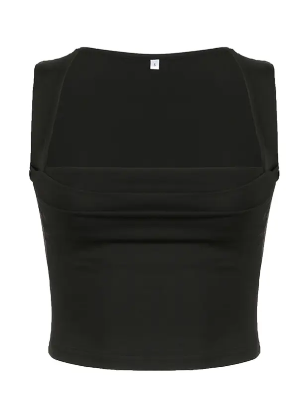 Women's Summer Plain Ruched Square Neck Crop Tank Top, Lady Summer Clothes, Classy Casual Sleeveless Cropped Top for Summer, Ladies Clothes for Daily Wear, Womenswear 3