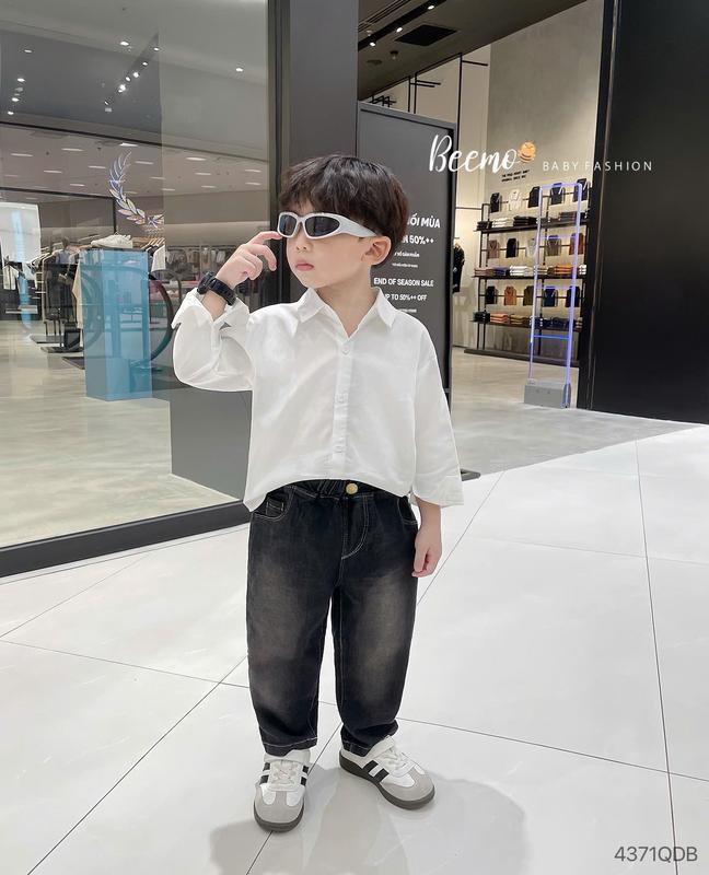 Quần baggy jean Beemo bé trai may chỉ nổi chất liệu jean co giãn mặc đi học đi chơi cho bé từ 9-24kg 4371QDB