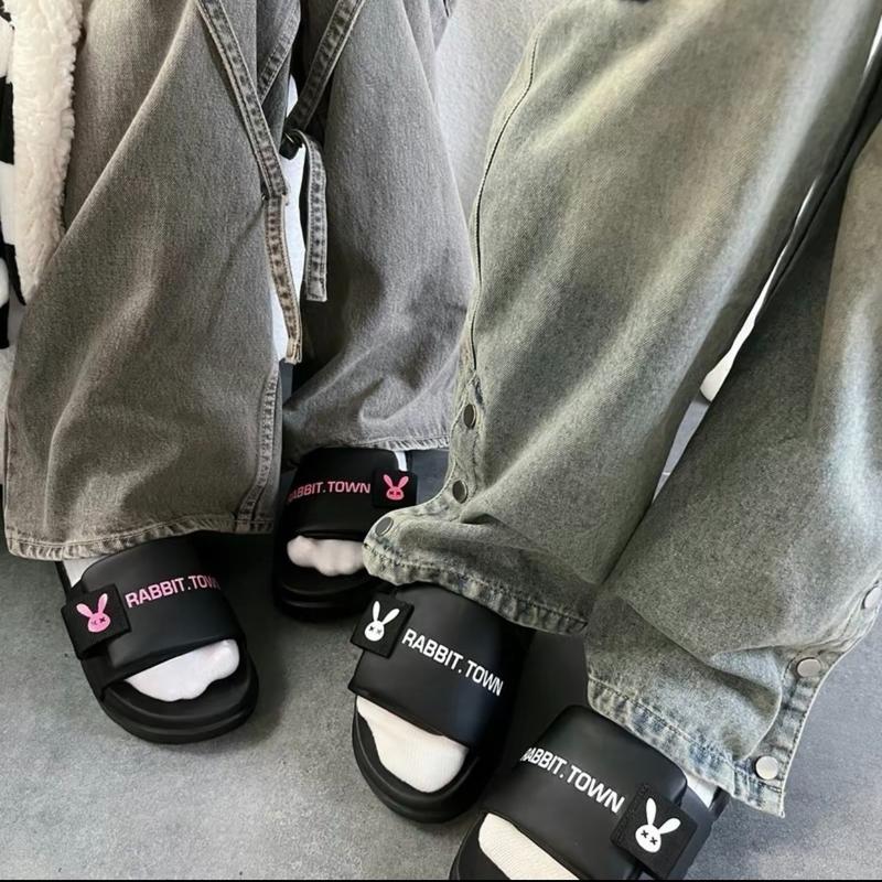 (Chuẩn size) Dép nữ RABBIT TOWN quai dán, dép lê quai ngang xé kute