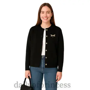 Dailyofprincess Jeny Kardigan Rajut Wanita Bordir Capung Kancing Hidup