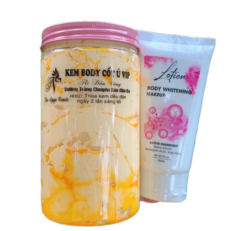 KEM BODY CỐT Ủ VIP_Hủ lớn 900g(tính kem không tính hủ, tặng bột tắm trắng đậu đỏ cam thảo + kem makeup body)