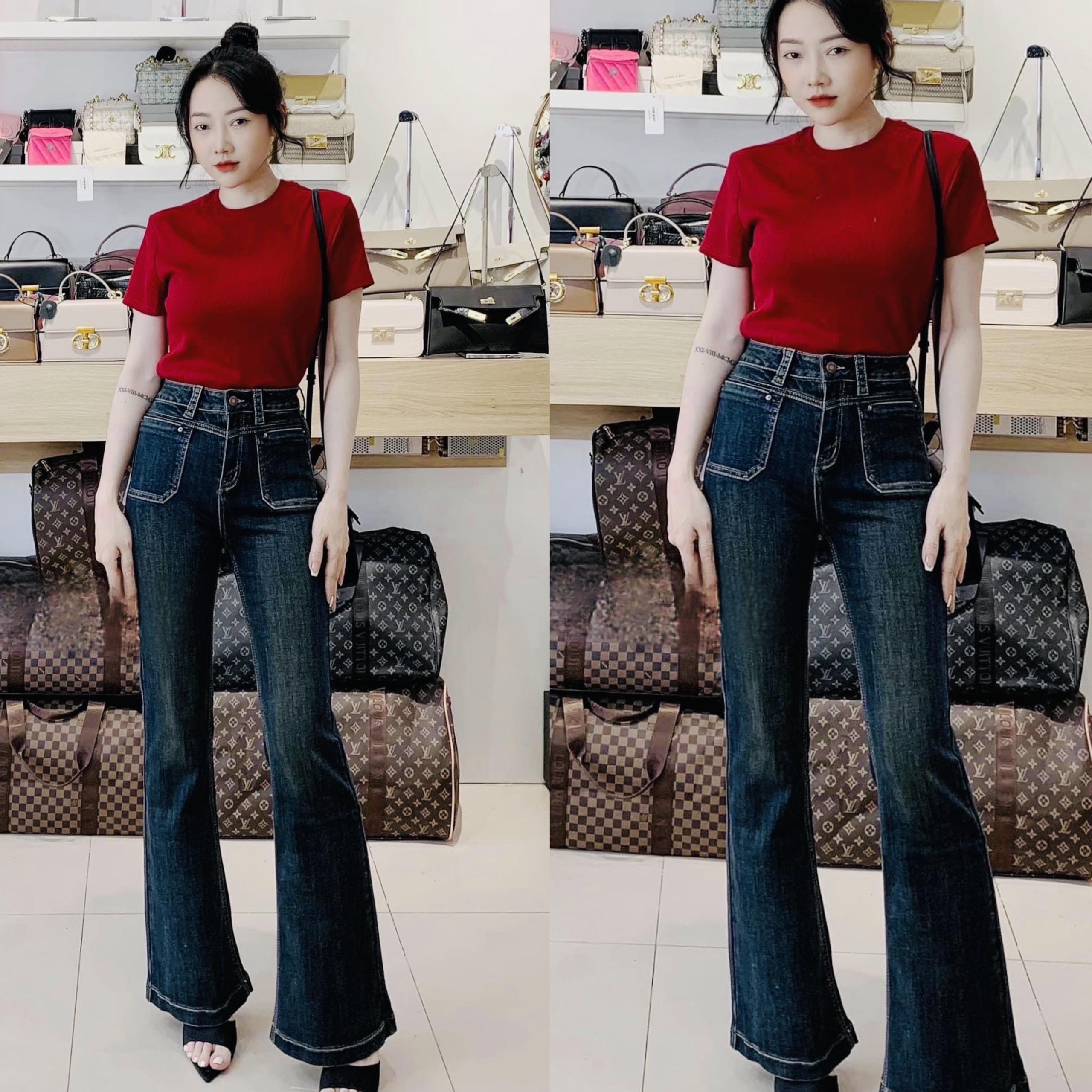 Thời Trang Bigsize Quần Jean Dáng Dài Phối Túi Thanh Lịch Dễ Thương 55-95kg Top Nữ Pants Women Denim Khuy Baggy Có Túi - B.1300