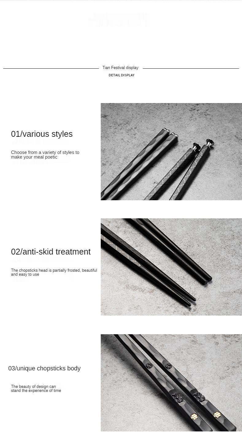 Product Introduction of 5 Pairs Japanese Chinese chopsticks Sushi Sticks Reusable Metal Korean Chopsticks Set Healthy Alloy Tableware Palillos Chinos 8