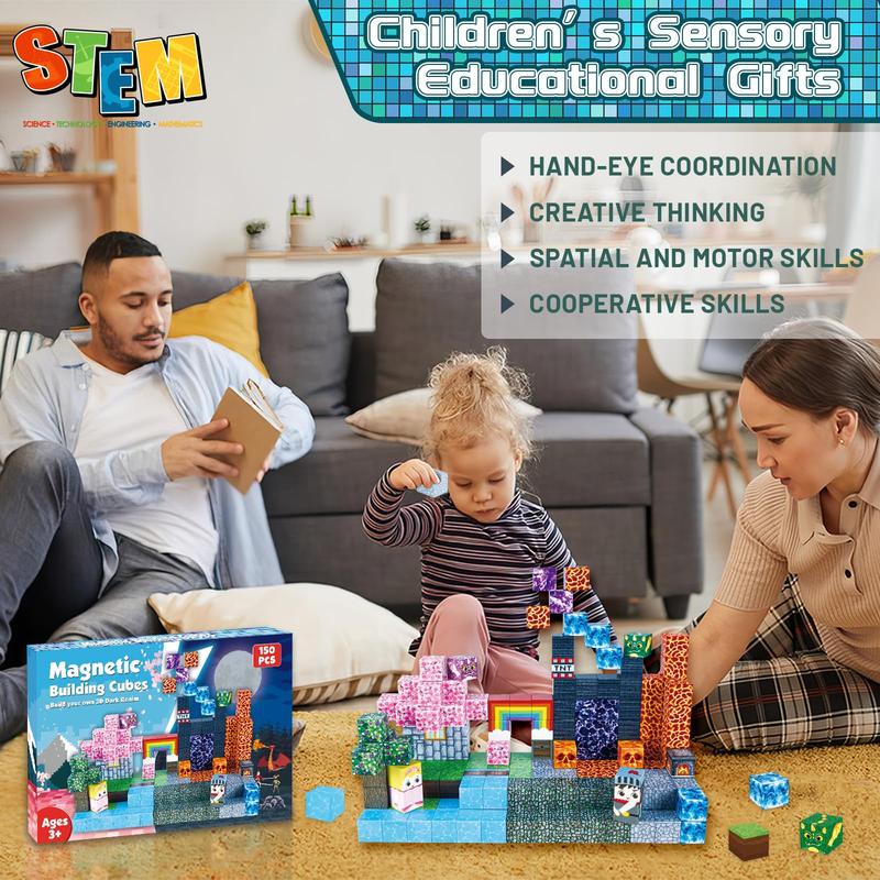 Magnetic Building Block Toy, 192pcs/set Creative Pixel DIY Tabletop Decoration, Creative Sensory Toy for Boys & Girls 5