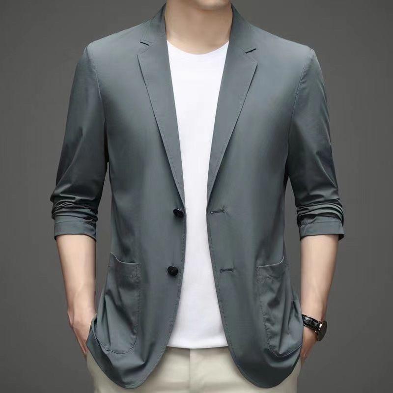 Product Introduction of Men's Ice Silk Lightweight Leisure Suit Ultra-Thin Breathable Sunscreen Top Non-Ironing Single Western Suit Jacket 4