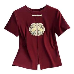 New Chinese Style T-Shirt Neo Traditional Fit Short Sleeve Slimming Trendy Top