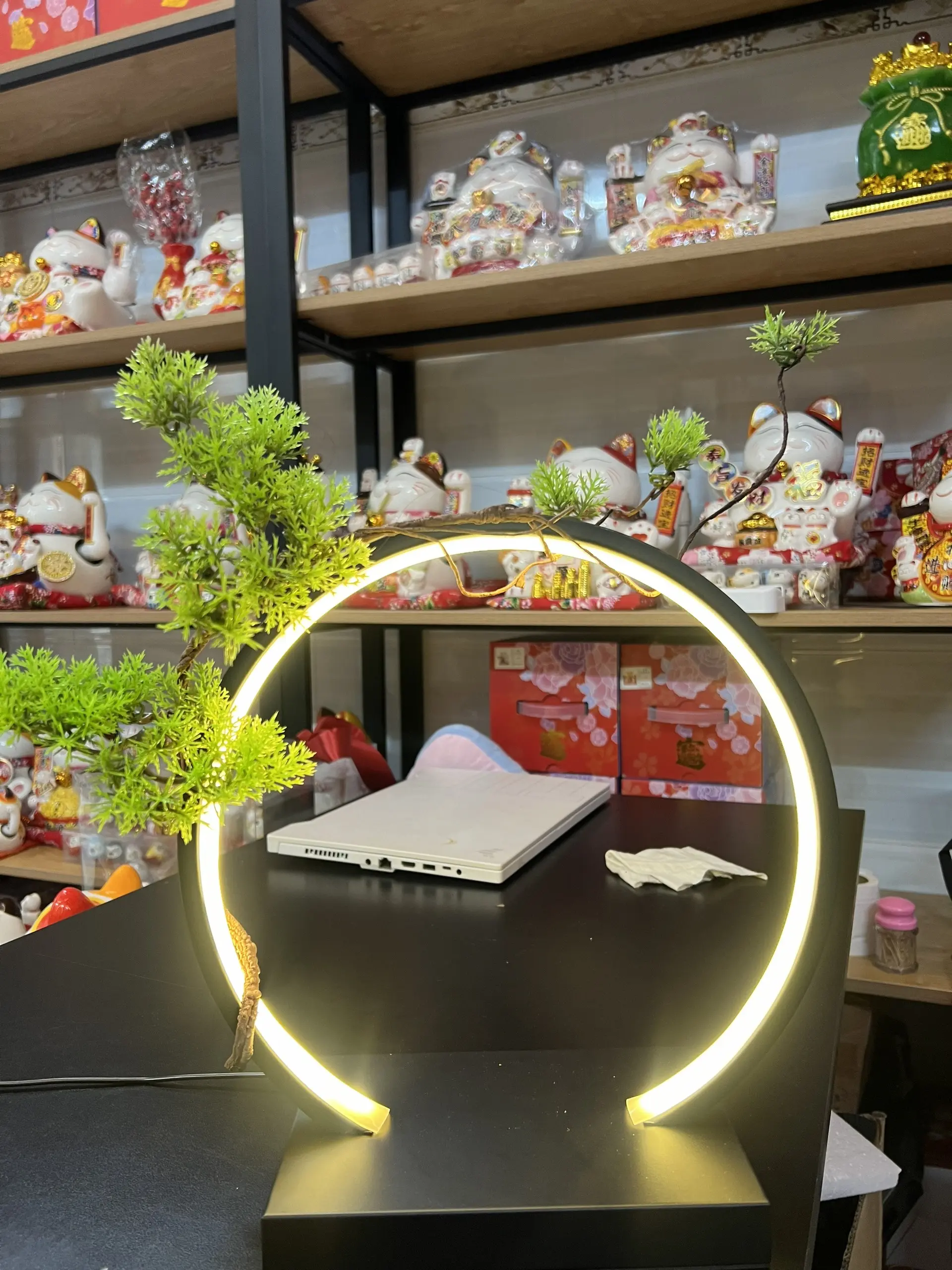ĐÈN LED TRÒN KIM LOẠI CAO 30cm và 40cm CÓ CÂY ĐÈN LED TƯỢNG PHẬT TRANG TRÍ NHÀ CỬA