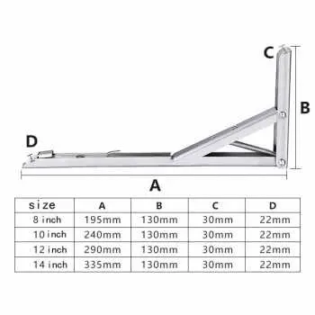 Taffware Bracket Engsel Siku Lipat Stainless Steel Folding Max Load 65kg Bracket Engsel Siku Meja Lipat Dinding 14 Inch 2 PCS Engsel Siku Rak Meja Lipat Dinding Engsel Ambalan Stainless Steel - JM007 6