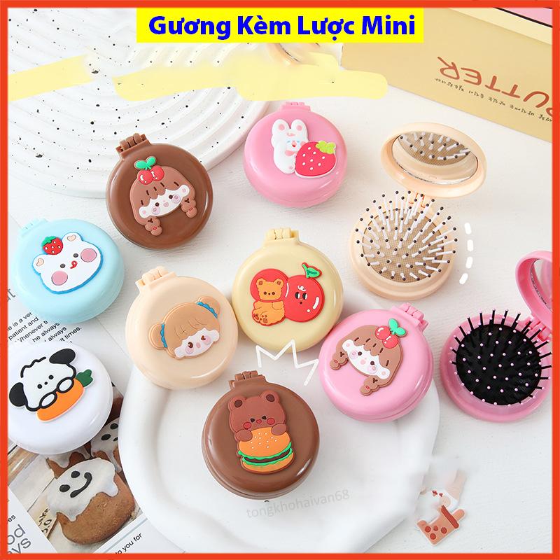 Gương lược mini cute trải đầu massage cầm tay gấp gọn bỏ túi tiện lợi 0