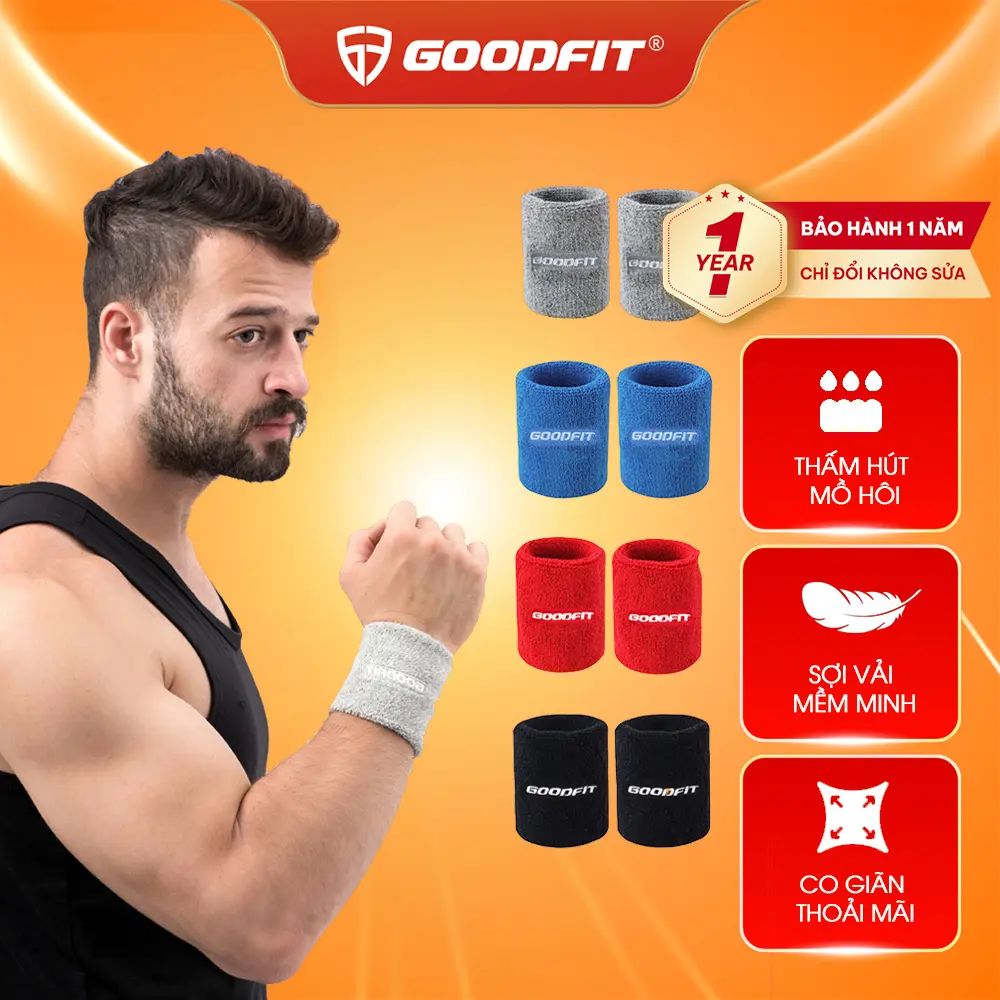 (1 ĐÔI) Băng cổ tay Cotton thấm mồ hôi GoodFit mềm mại an toàn cho da -  GF303W