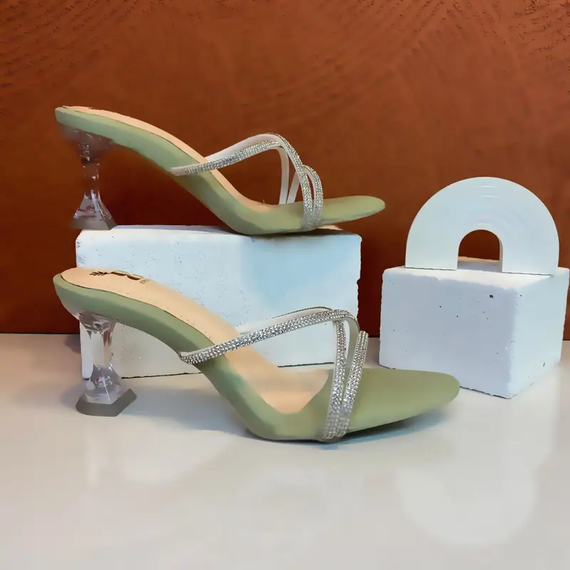 Embay Jihan Heels Wanita Terbaru Hak Kaca 7cm Sandal 8
