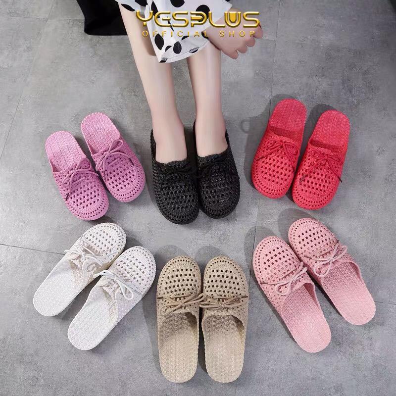 [YESPLUS] PY132 Sandal Selop Wanita Flat Jelly Import Fashion Model Tali Rajut Terbaru 8
