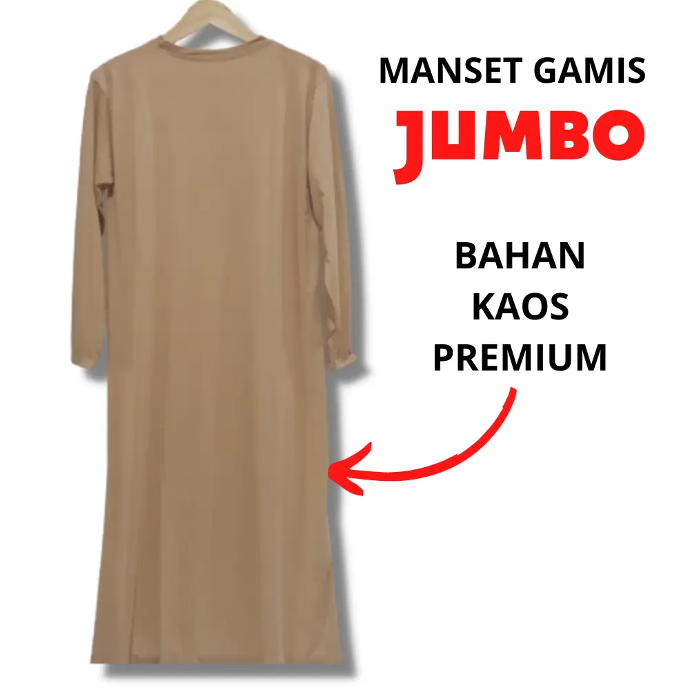 Manset Gamis Jumbo Kaos Premium Kerah Panjang Wanita Dress Nyaman Muslim Stretch Basic Simple