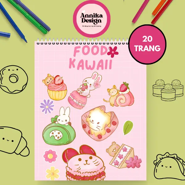 Tranh tô màu các món ăn kawaii, tranh tô màu dễ thương cho các bé - AnnikaDesign 0
