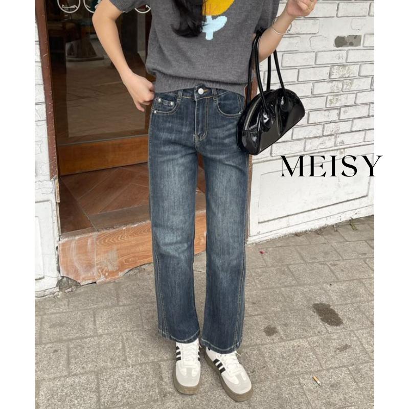 Có BIGSIZE Quần jeans bò ống đứng nữ có họa tiết 2 đường may Meisy chất co giãn cạp lưng cao phong cách Hàn Quốc Women Pants