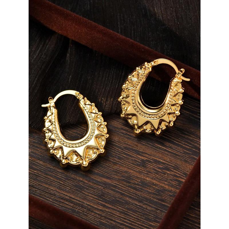 1 Pair 18k Gold Plated Stainless Steel Vintage Crown Horseshoe Earrings Fashion Simple Non Fading Women's Earrings Can Be Given As A Gift To Friends, Colleagues And Mothers 3