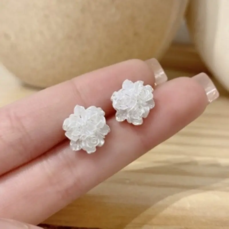 Bông Tai Đinh tán Hoa Trắng Thanh Lịch, Dành Cho Phụ Nữ Và Trẻ Em Gái, Thích Hợp Cho Sinh Nhật Và Đính Hôn, Phụ Kiện Tai, Kiểu Bông Tai 1