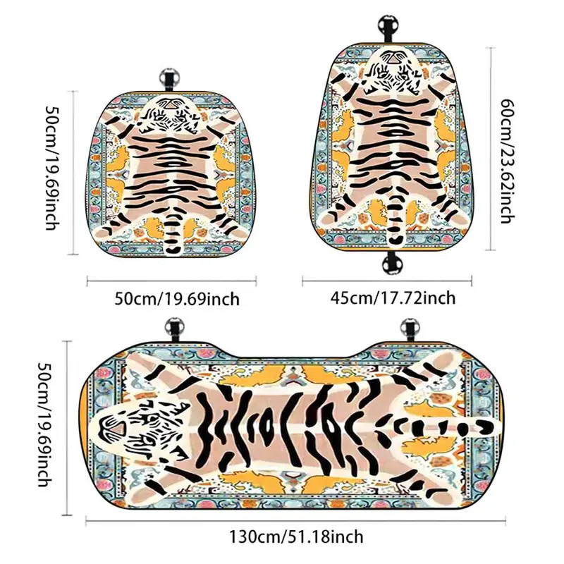 Cartoon Tiger Pattern Car Seat Cover, Breathable All-season Polyester Cushion for Rear and Front Seats, Car Interior Accessories for 95% Cars, SUVs, Sedans, Vans 1
