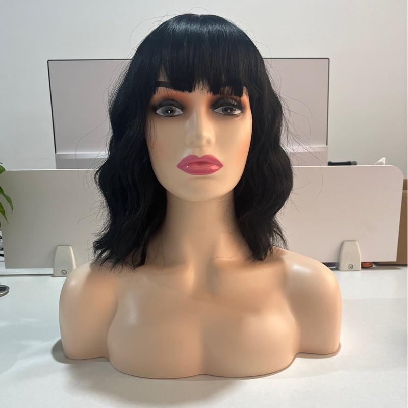 Product Introduction of Short curly silk wig with bangs, new style, realistic natural hair, high temperature, chemical fiber head cover 3