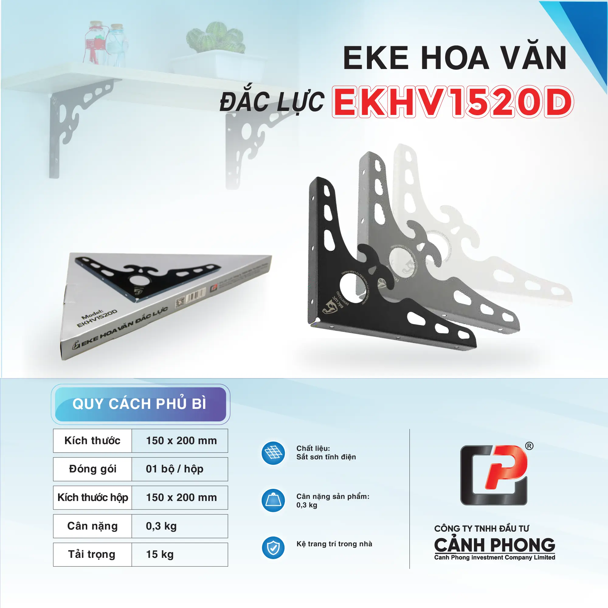 Eke chữ L hoa văn treo tường Cảnh Phong, giá để kệ chính hãng 15x20cm (bộ 1 cặp)