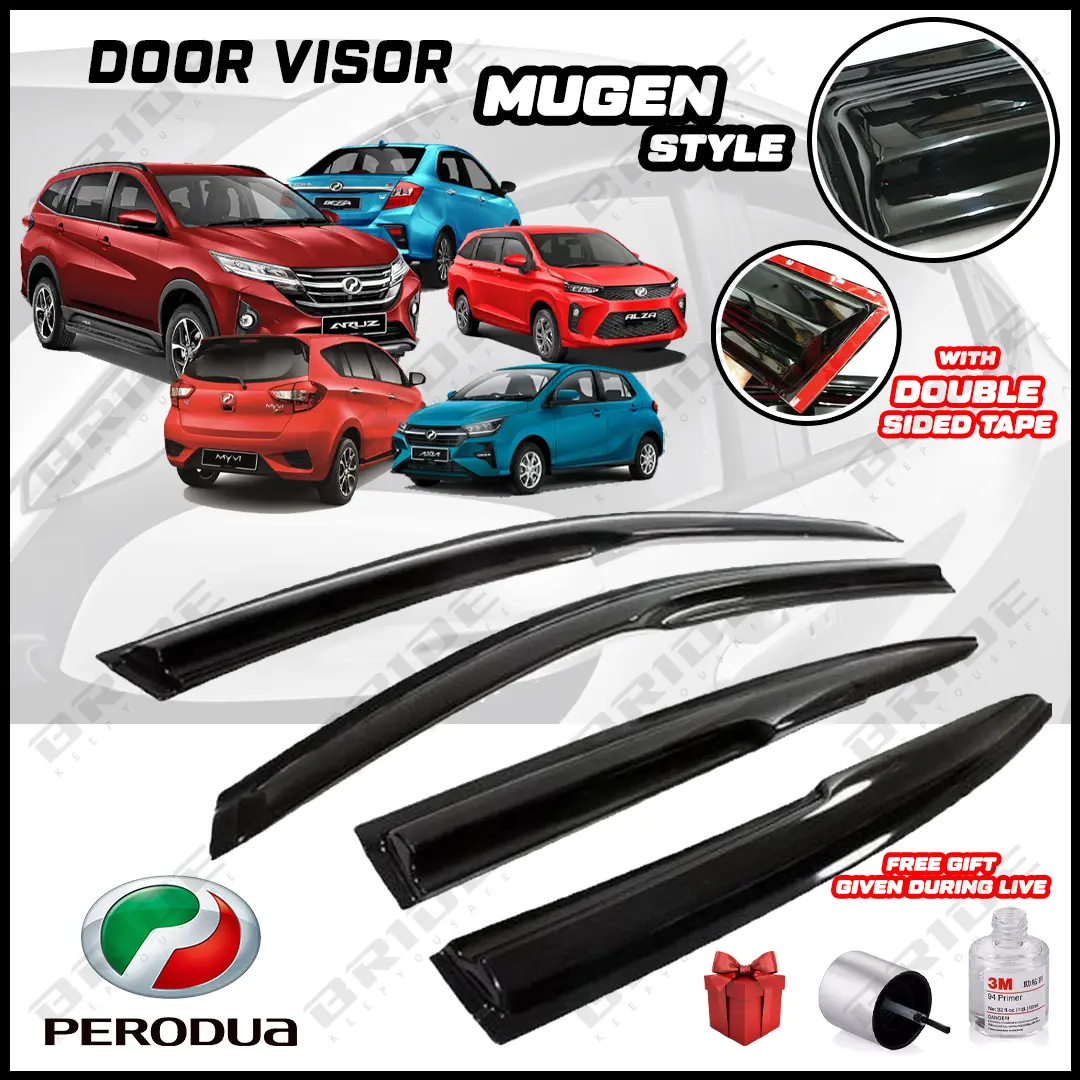 [COD] [MUGEN] Perodua Door Visor Mugen Acrylic Air Press Window Door Visor Samurai Alza Aruz Axia Bezza Kancil Kelisa Myvi Viva [FREE PRIMER GUM] Accessories Automotive Car Sunshades