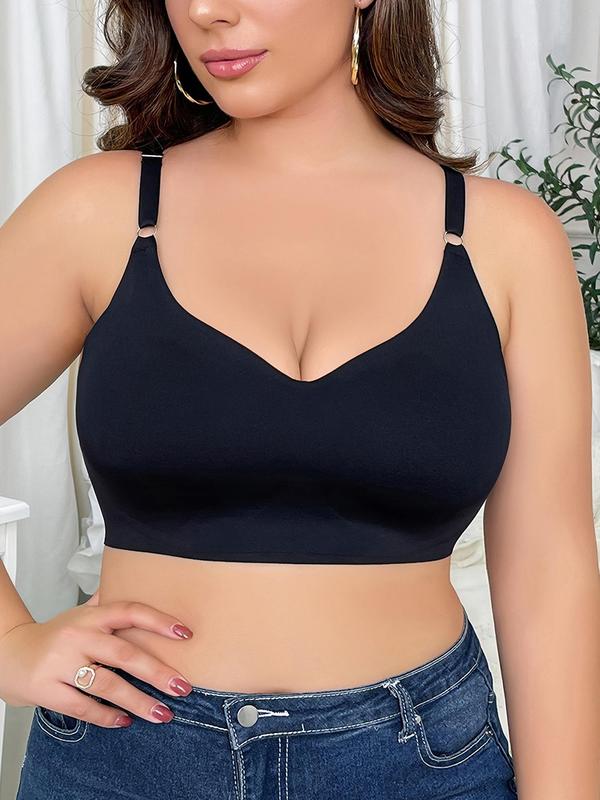 【Plus Size】 Solid Adjustable Strap Wireless Push Up Bra, Casual Comfortable Breathable Lingerie Top for Daily Wear, Women's  Underwear for All Seasons 2