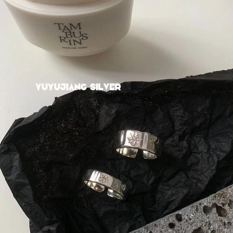 Product Introduction of [ 14k People Collection] Ins Silver Couple Rings Starburst Zircon Diamond Rings Unisex Niche Design Irregular High-end Adjustable Rings 7