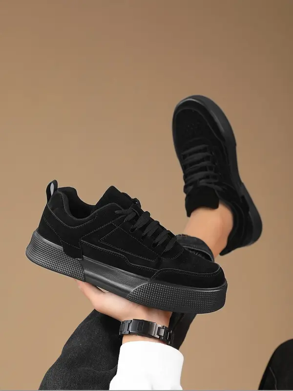 Men's Sporty Minimalist Lace Up Low Top Trainers As Gift, Back To School 2024 Summer Platform Skate Sneakers, Non-slip Boy's Walking Shoes,  Men's Shoes 1