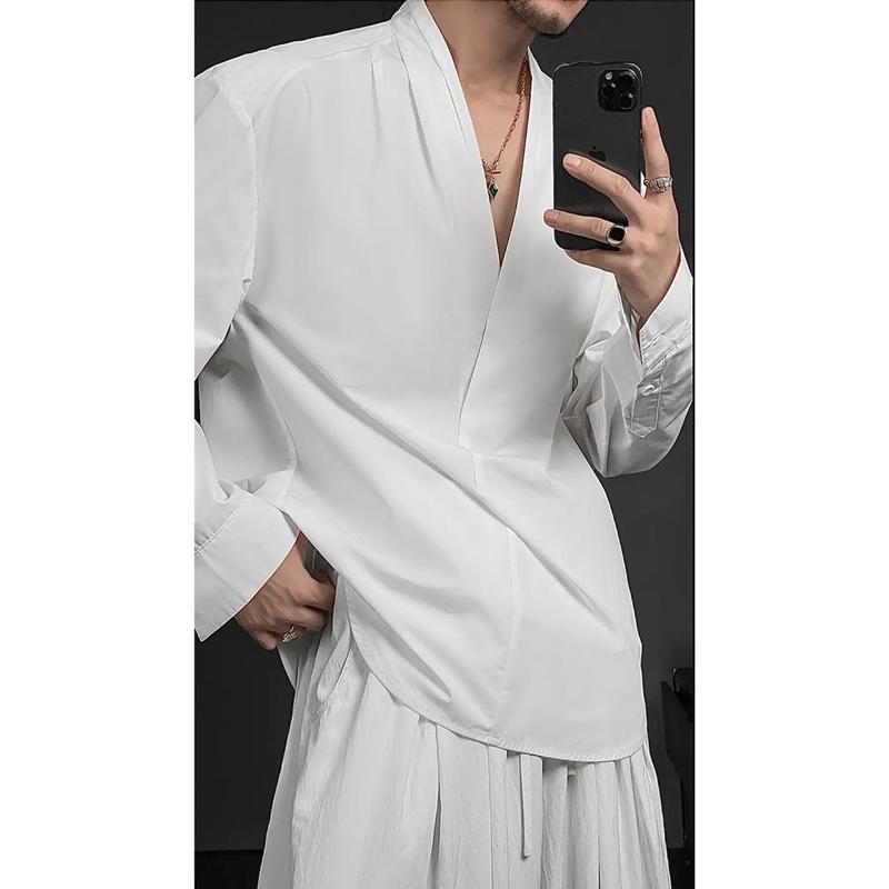 Áo sơ mi nam tay dài thiết kế cổ V Khoét Sâu sang trọng chất liệu Cotton pha Polyester bền ít nhăn thoáng mát Regular fit - KS CLOTHES