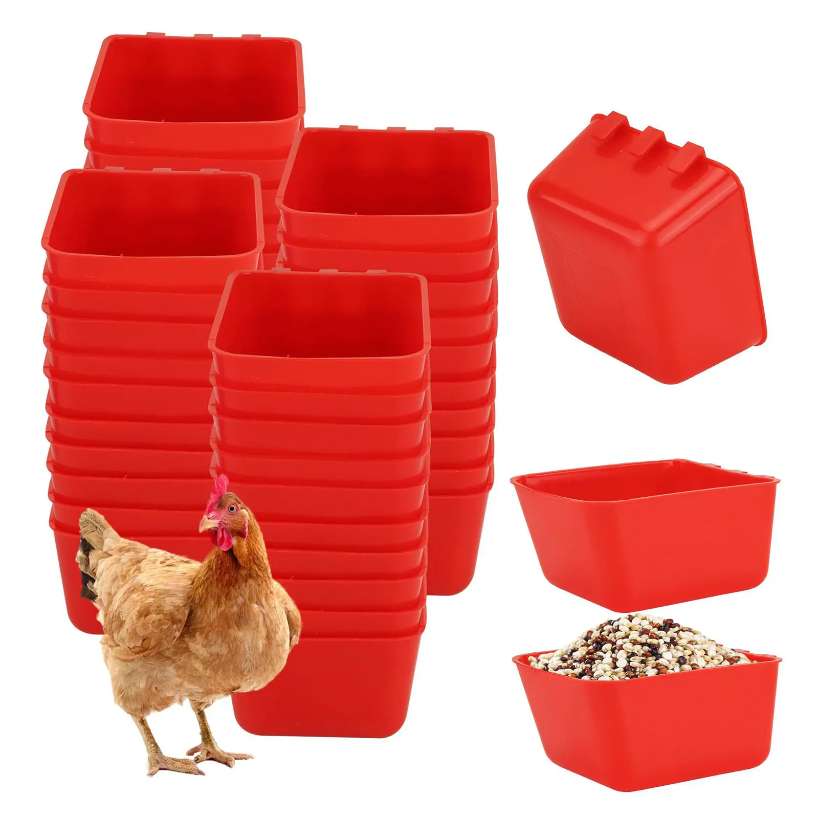 [Haobaitu]5 Pcs Chicken Cage Cups Bird Hanging Feeders Poultry Water Bowls with Hook Food Bowls for Bunny Pigeon Small Animals