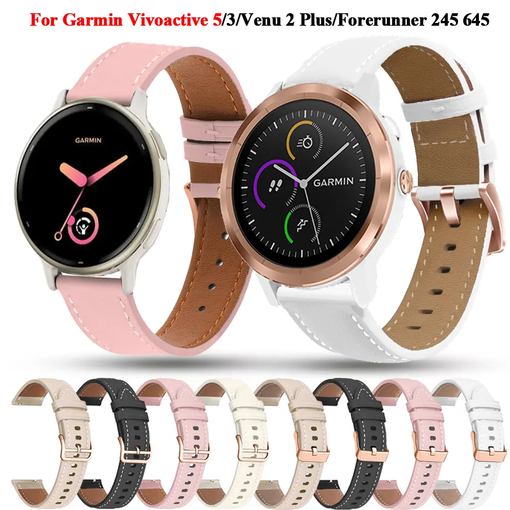Tali Jam Tangan Pintar, Saiz 20mm, Untuk Garmin Vivoactive 5 / 3, Jalur Pergelangan tangan, Venu2 Plus / Forerunner 245 / 645, Gelang Tali Jam Kulit, Penggantian