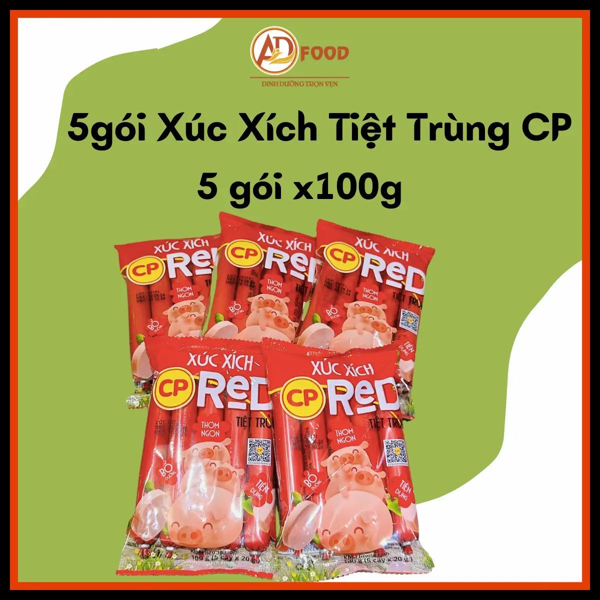 5 gói xúc xích tiệt trùng CP, gói 100gr - ( 5 x100gr ) Cay Food
