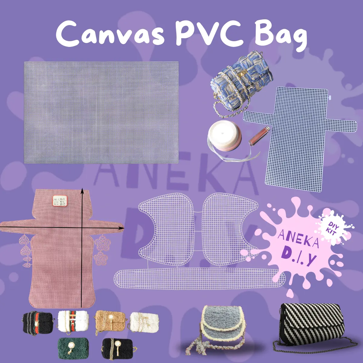 Plastic Canvas / Kanvas Bentuk Tas Plastik DIY / Plastic Canvas DIY Kit Clutch Purse / Tas Tangan Pita Organza Jaring Rajut Sulam