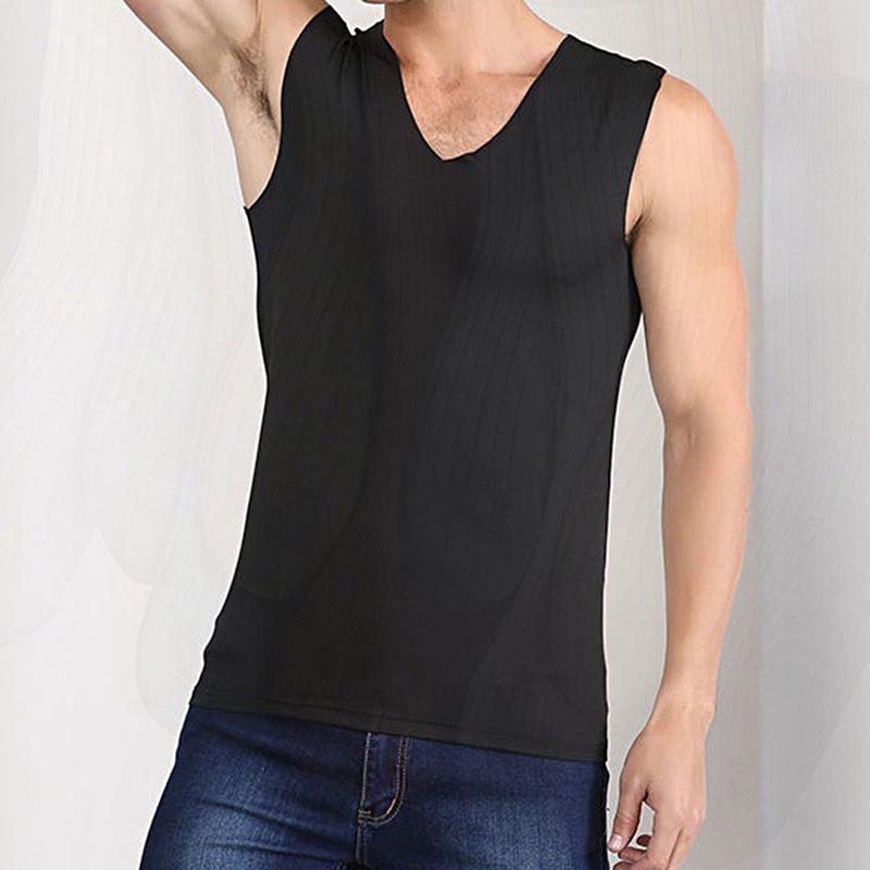 Áo Vest Nam, Không Tay, Cổ Chữ V, Nhanh Khô, Làm Bằng Lụa Lạnh Áo Vest Áo Ba Lỗ, Thích Hợp Mặc Hàng Ngày 2