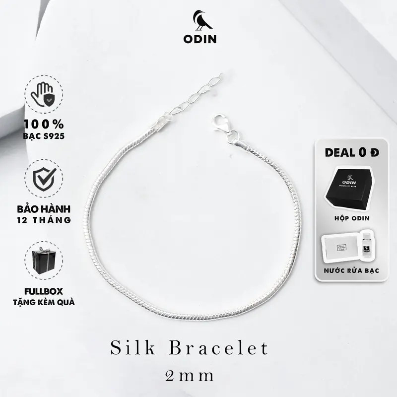 Vòng tay bạc ODIN Silver Silk 2mm dạng lụa mềm sang trọng, tối giản Bạc s925 - bảo hành 12 tháng 1