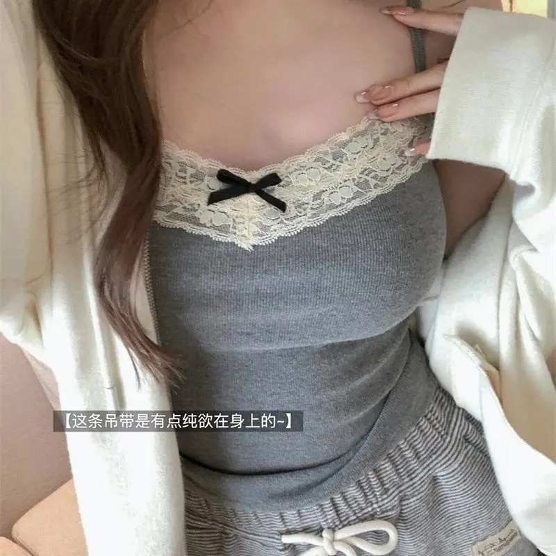 Áo Vest Hai Dây Spaghetti, Thiết Kế Ren Dễ Thương Và Gợi Cảm, Với Đệm Ngực, Nơ, Áo Không Tay, Thích Hợp Cho Các Cô Gái Nóng Bỏng, Phong Cách Mặc Trong, Bán Chạy, Hơn 1300 + Người Trong Một Tuần 4