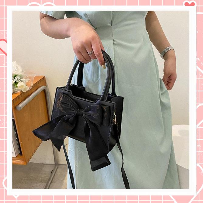 Túi xách nữ đeo chéo da trơn phối nơ lụa xinh xắn L55 Bag Nhung Kem 3