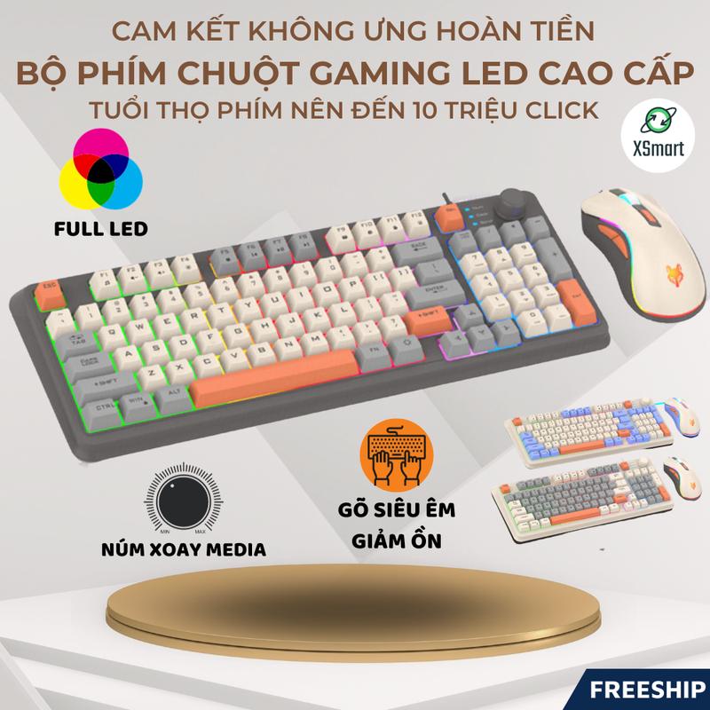 Bộ Bàn Phím Và Chuột Máy Tính Giả Cơ Gaming K820 XUNFOX LED 7 Màu Tích Hợp Núm Chỉnh Âm, Gõ Êm