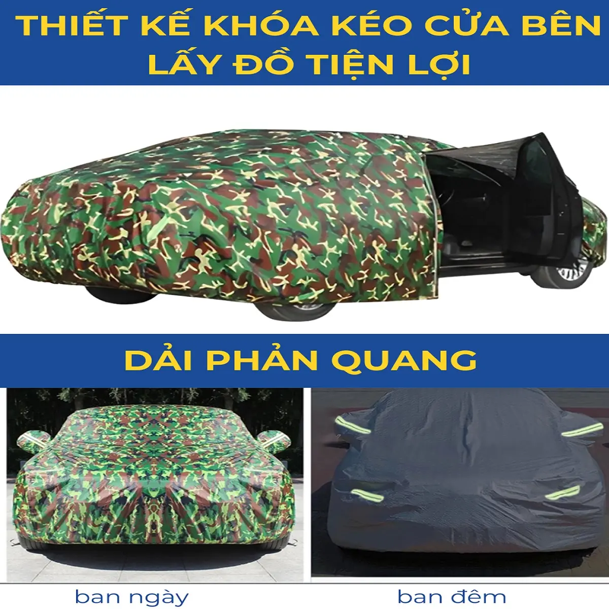 Bạt Phủ Ô Tô Vải Dù Rằn Ri 3 Lớp Chống Nắng, Chống Mưa , Bạt Phủ Cao Cấp