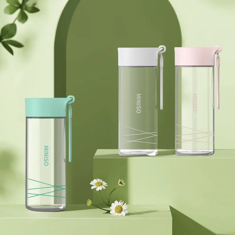 (FREE KARDUS+BUBLE WRAP) MINISO - Botol Minum Kaca 300ml Botol Air Minum Kecil BPA Free Kaca Botol Air Panas Botol Olahraga Botol Minum Anak 3