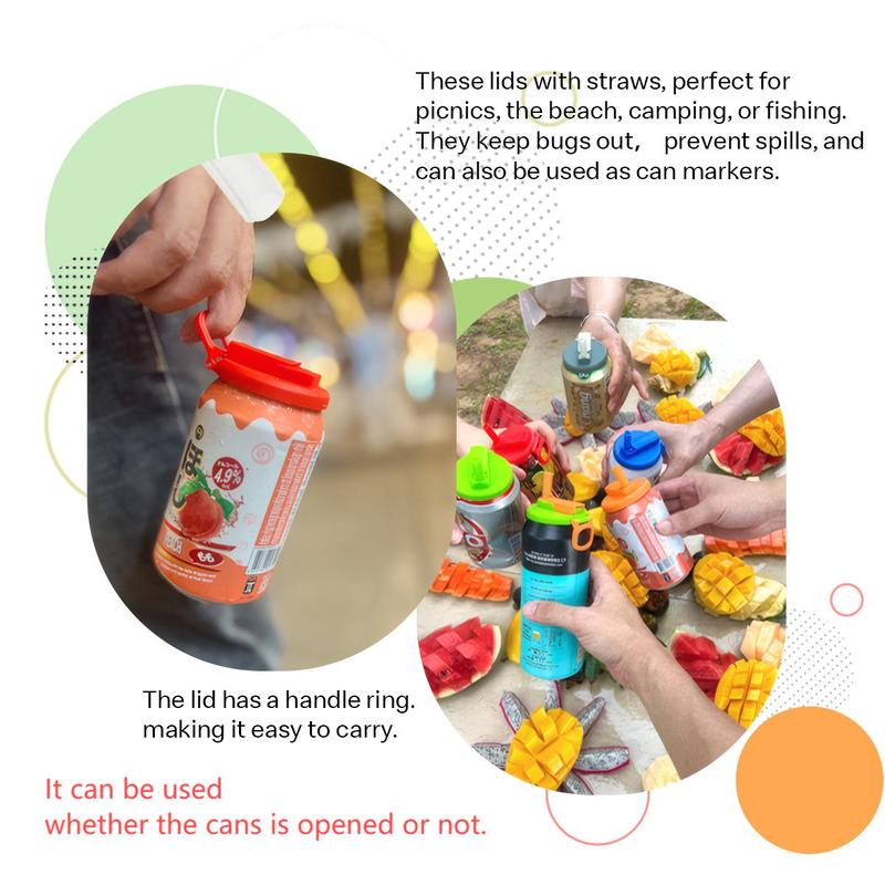 Product Introduction of Random Color Can Lid, Reusable Can Cover with Silicone Straw, Can Lid for Soda, Drink, Juice, Soda, Leak Proof Design Can Lid for Car, Travel, Outdoor, Plastic, Portable 4