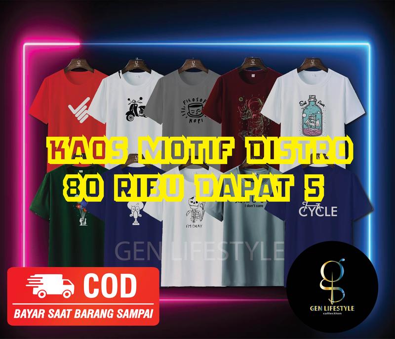 Product Introduction of Kaos Motif Distro Paketan 80 Ribu Dapat 5 Lokal Sablon Soft Nyaman Polyester Pria 19