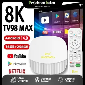 TV98 ATV MAX TVBOX Android 14 - 8K Ultra HD, WiFi Dual Band 5G, Bluetooth, Kontrol Suara, RAM 16GB+256GB