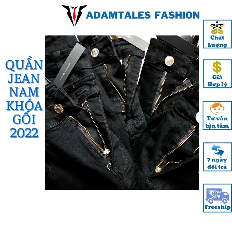 Quần Jean nam skinny rách gối phối khóa màu đen ATF-001 vải co giãn bó gấu phù hợp cho các bạn trẻ học sinh sinh viên phong cách trẻ trung hiện đại 8