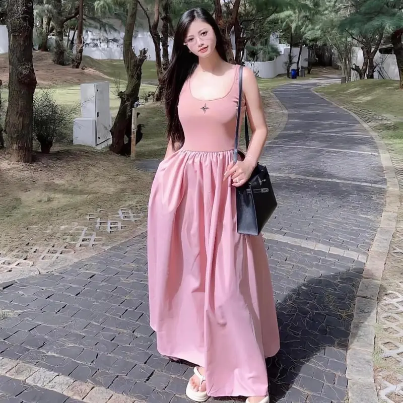 Váy Hai Dây.............. Nữ Dress Hồng 2